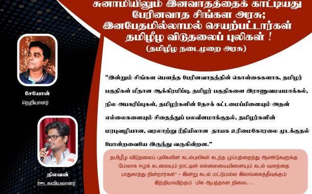 சுனாமியிலும் இனவாதத்தைக் காட்டியது பேரினவாத சிங்கள அரசு ; இனபேதமில்லாமல் செயற்பட்டார்கள் தமிழீழ விடுதலைப் புலிகள்!- நிலவன்